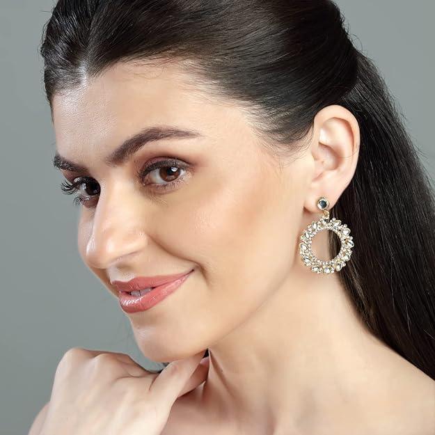 Gold-Toned Circular Drop Earrings - Trendisia