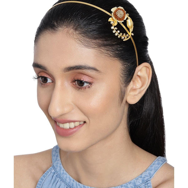 Gold-Toned Embellished Floral Hairband - Trendisia