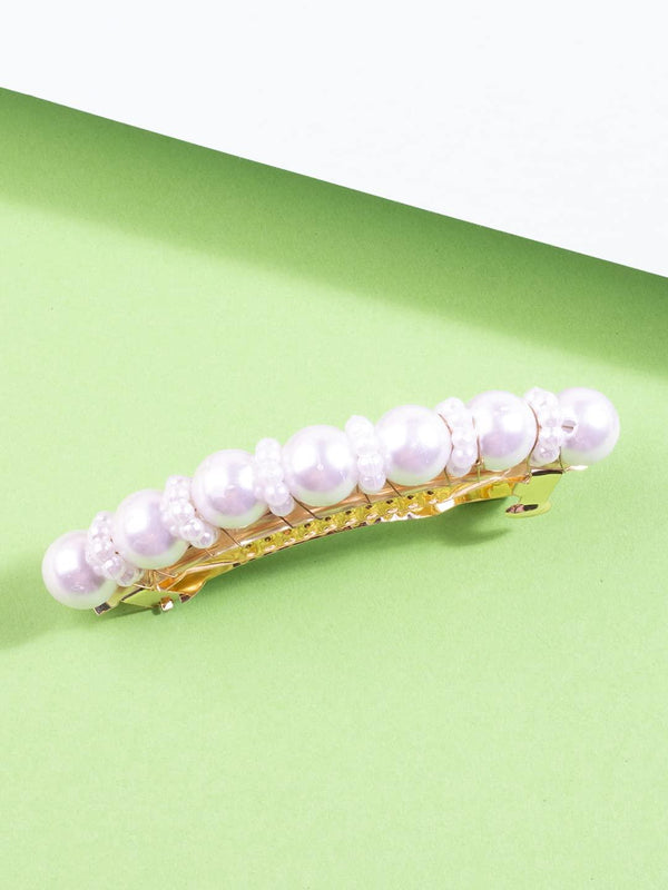 Gold-Toned Embellished French Barrette - Trendisia