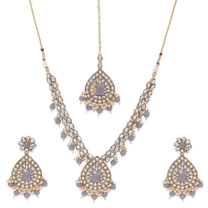 Gold-Toned Grey Stones Jewellery Set - Trendisia
