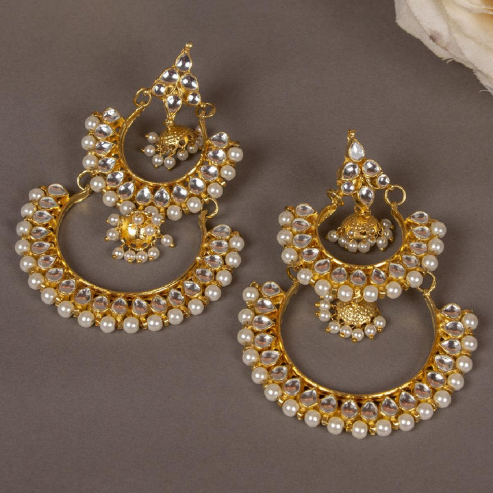 Gold-Toned Jadau Kundan Pearl Chaandbali - Trendisia