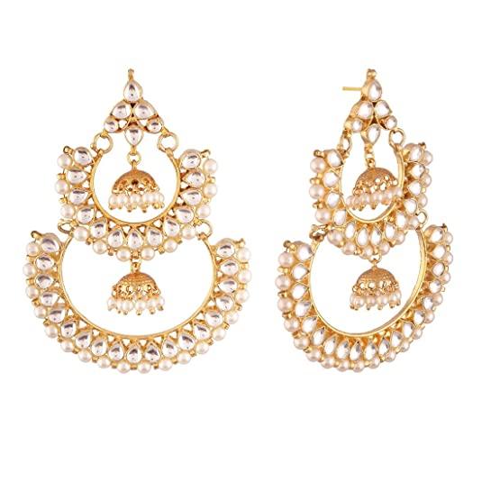 Gold-Toned Jadau Kundan Pearl Chaandbali - Trendisia