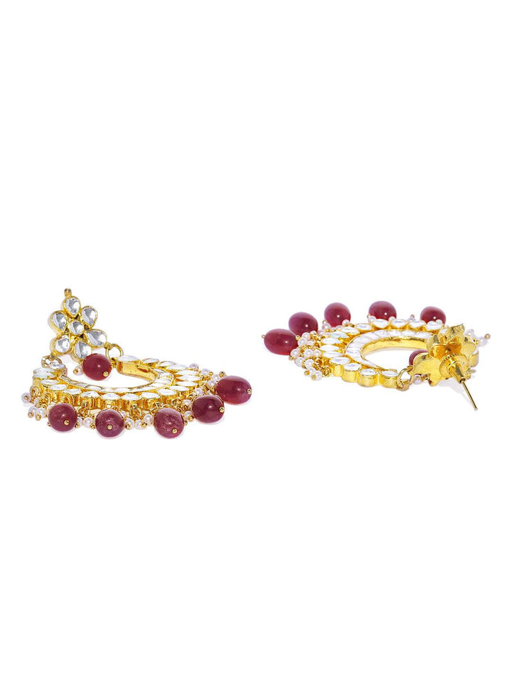 Gold-Toned Jadau Kundan Pearl Ruby Chaandbali - Trendisia