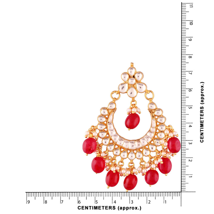 Gold-Toned Jadau Kundan Pearl Ruby Chaandbali - Trendisia