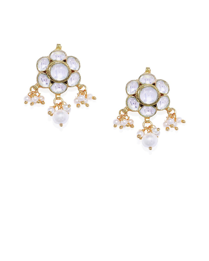 Gold-Toned Jadau Paachi Kundan Pearl Studs - Trendisia