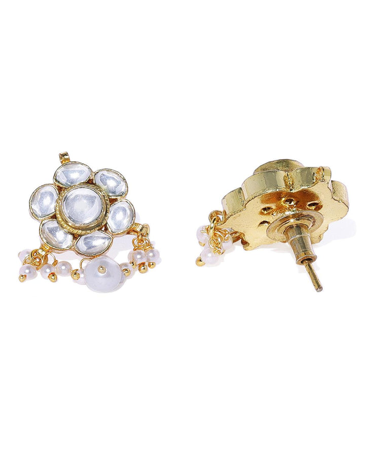 Gold-Toned Jadau Paachi Kundan Pearl Studs - Trendisia
