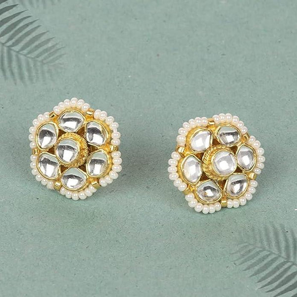 Gold-Toned Jadau Paachi Kundan Studs with Pearl - Trendisia