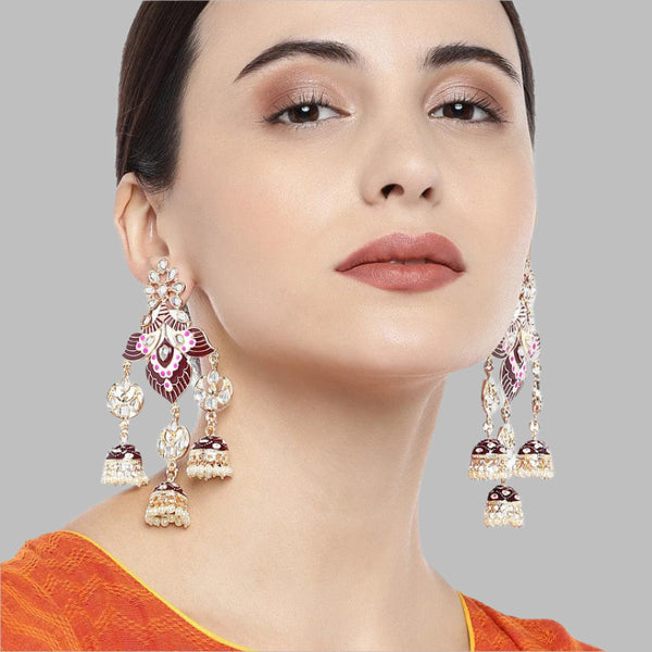 Gold-Toned Meenakari Dome Shaped Jhumkas - Trendisia