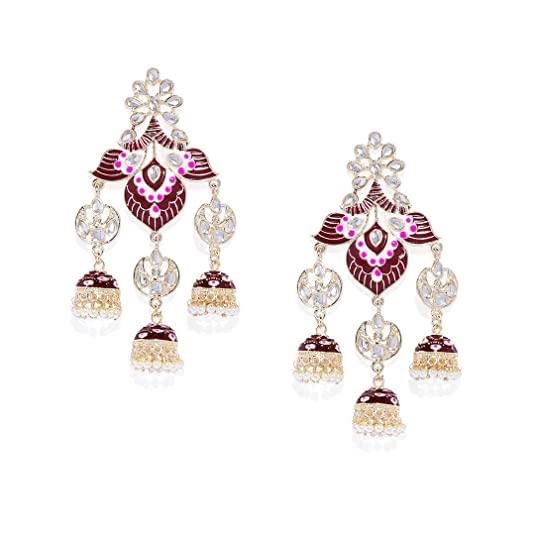 Gold-Toned Meenakari Dome Shaped Jhumkas - Trendisia