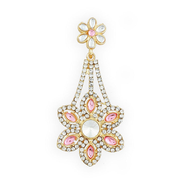 Gold-Toned Pink Floral Drop Earrings - Trendisia