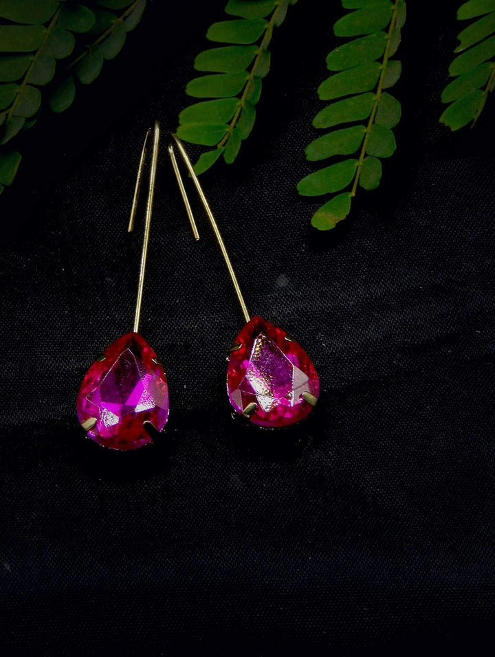 Gold-Toned Pink Oval Drop Earrings - Trendisia