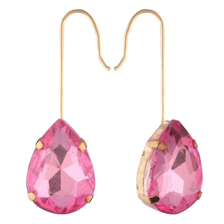 Gold-Toned Pink Oval Drop Earrings - Trendisia