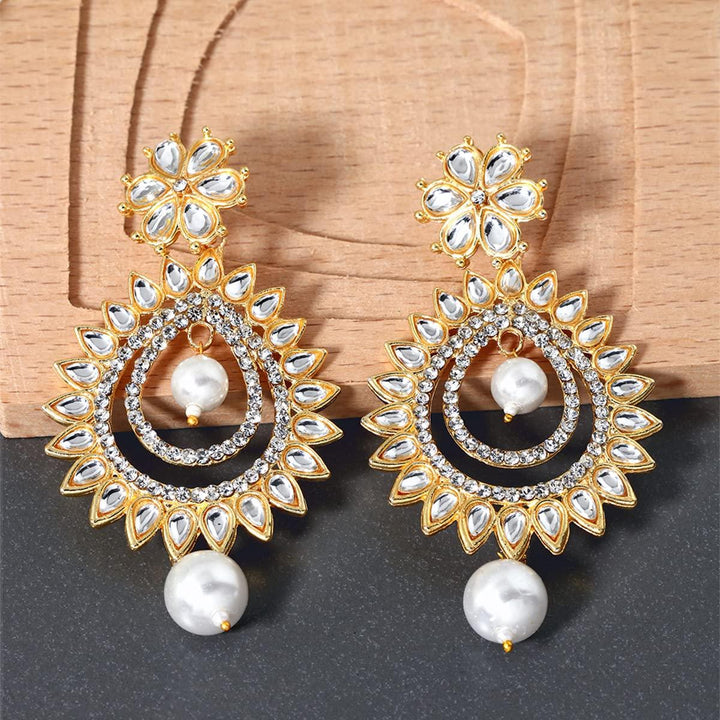 Gold-Toned Teardrop Shaped Drop Earrings - Trendisia