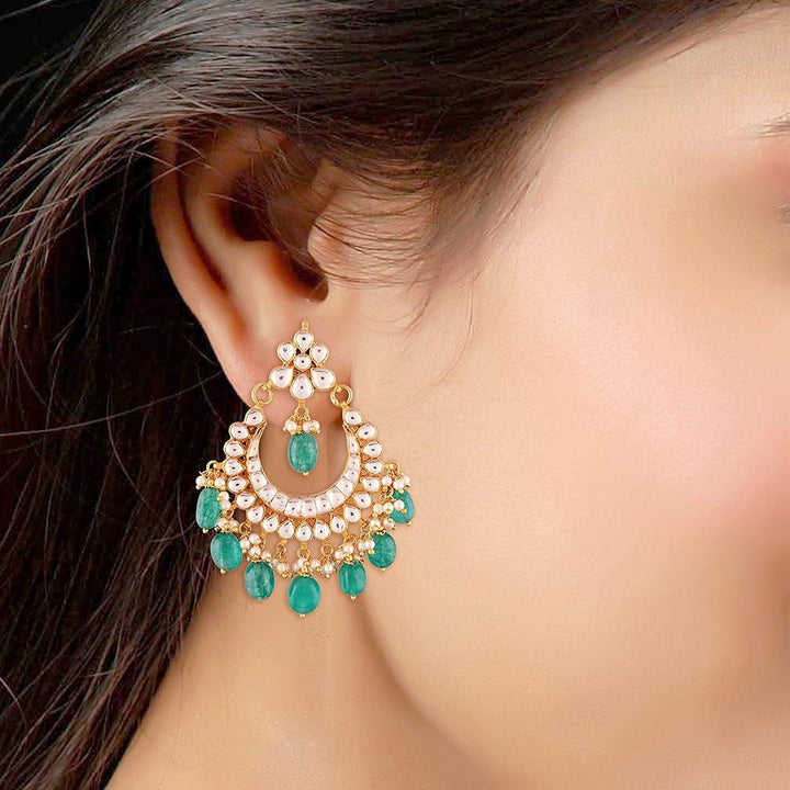 Gold-Toned Traditional Kundan Pearl Chandbali - Trendisia