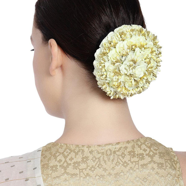 Gold-Toned White Beaded Handcrafted Hair Bun - Trendisia