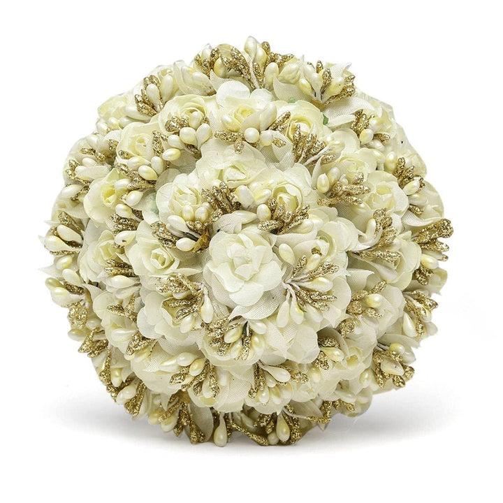 Gold-Toned White Beaded Handcrafted Hair Bun - Trendisia