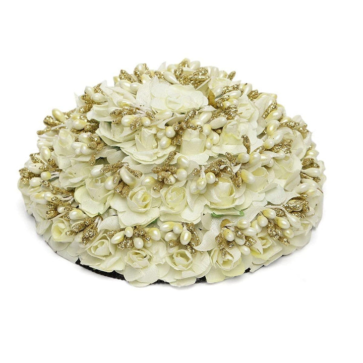 Gold-Toned White Beaded Handcrafted Hair Bun - Trendisia