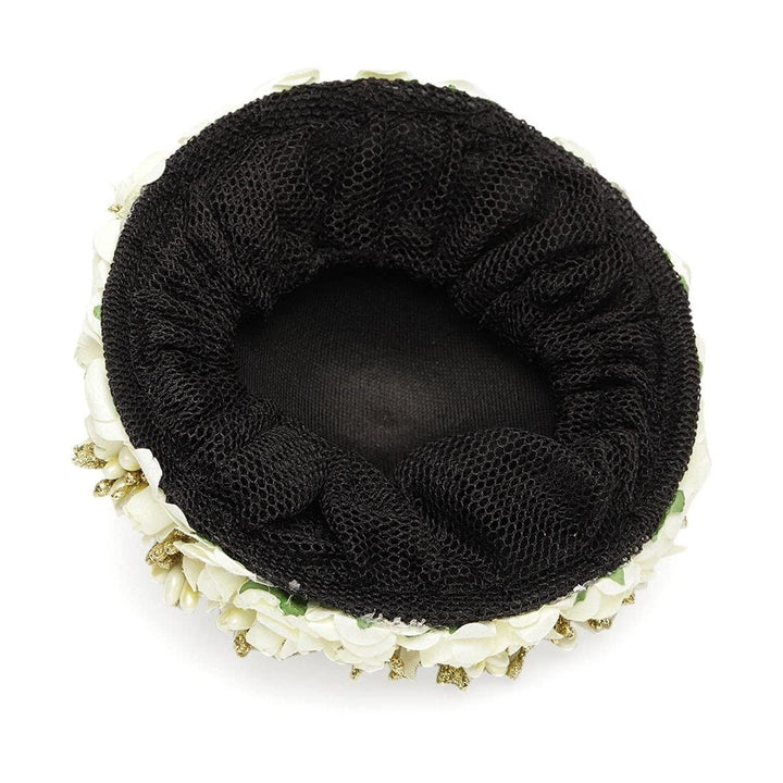Gold-Toned White Beaded Handcrafted Hair Bun - Trendisia