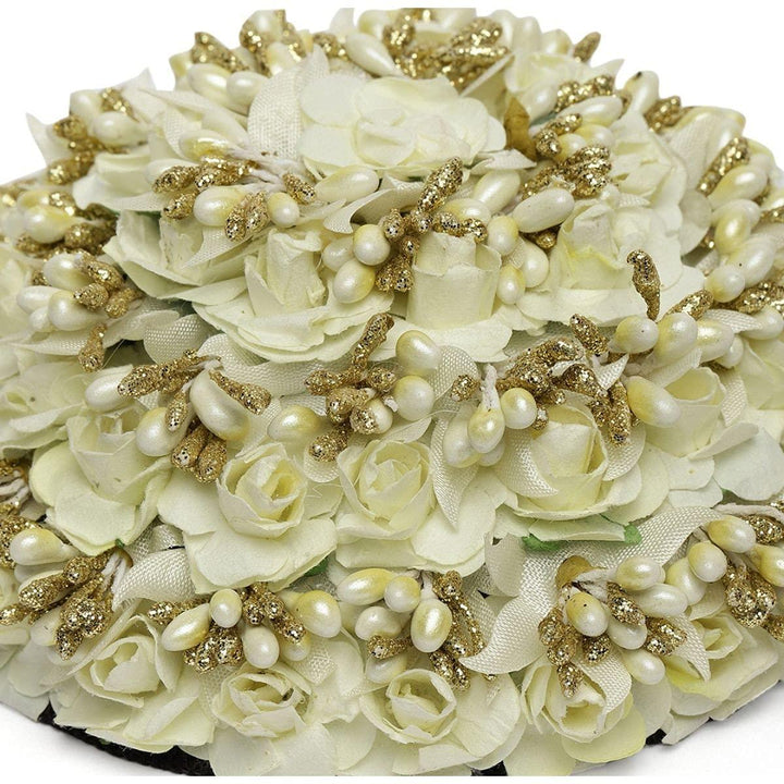 Gold-Toned White Beaded Handcrafted Hair Bun - Trendisia