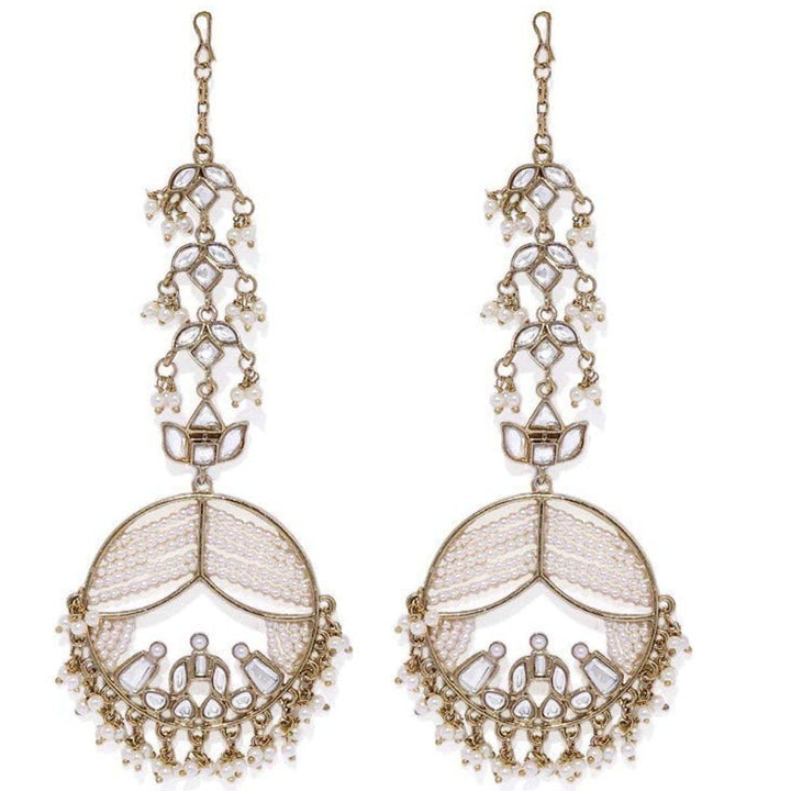 Gold-Toned White Circular Drop Earrings - Trendisia