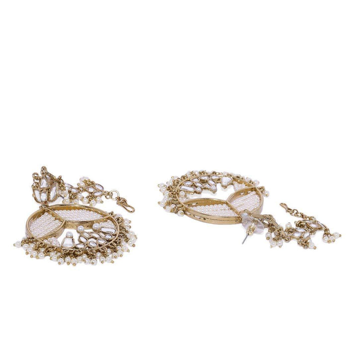 Gold-Toned White Circular Drop Earrings - Trendisia