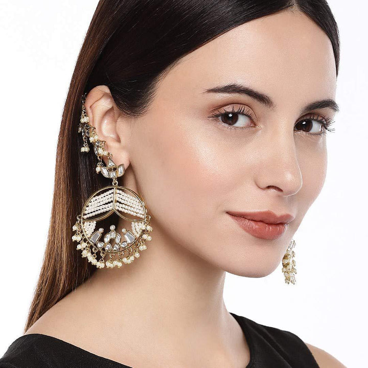 Gold-Toned White Circular Drop Earrings - Trendisia