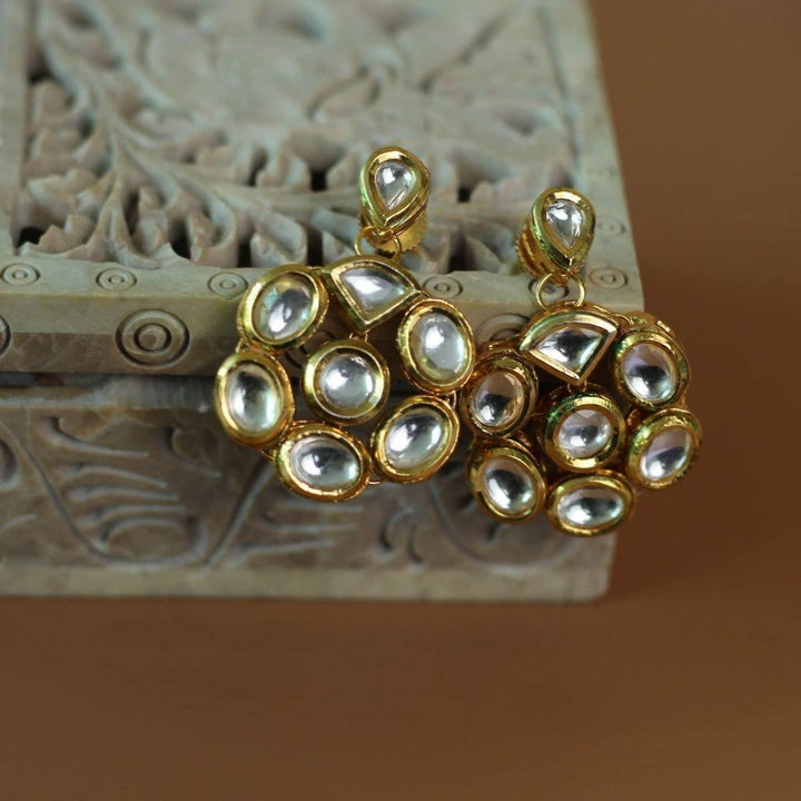 Gold-Toned White Classic Drop Earrings - Trendisia