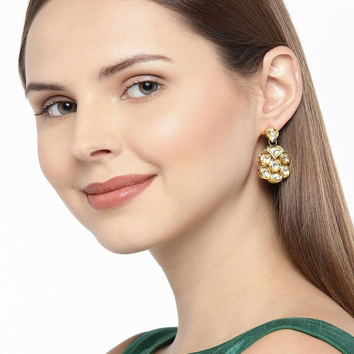 Gold-Toned White Classic Drop Earrings - Trendisia