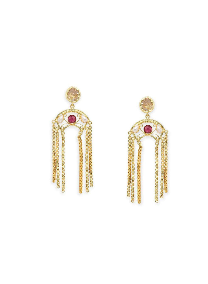Gold-Toned White Kundan Drop Earrings - Trendisia