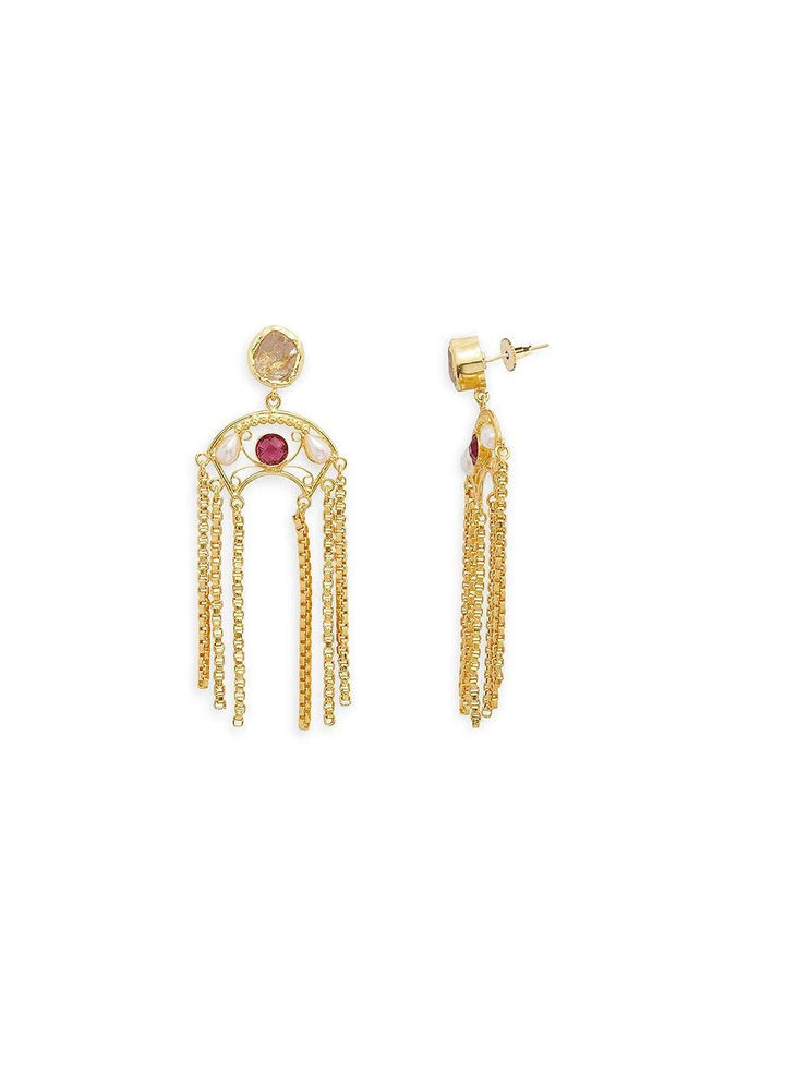 Gold-Toned White Kundan Drop Earrings - Trendisia