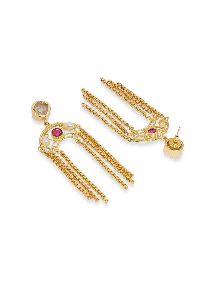 Gold-Toned White Kundan Drop Earrings - Trendisia