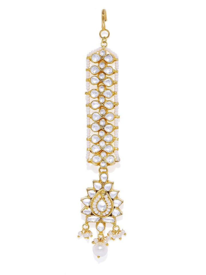 Gold toned White Kundan Maang Tika - Trendisia