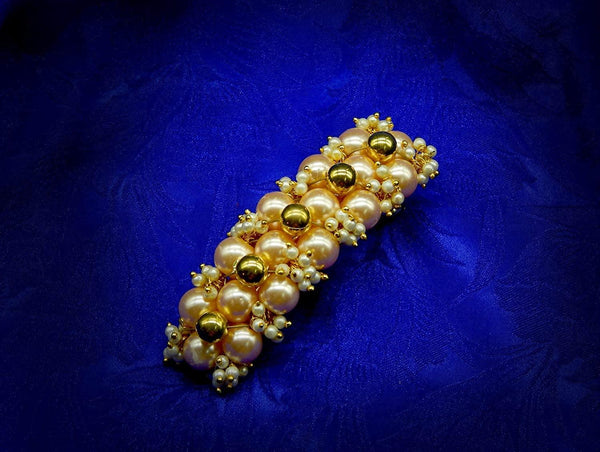 Gold-Toned White Pearls & Beads Clip/Barrette - Trendisia