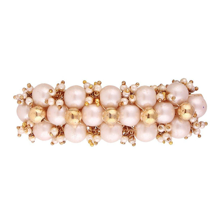 Gold-Toned White Pearls & Beads Clip/Barrette - Trendisia