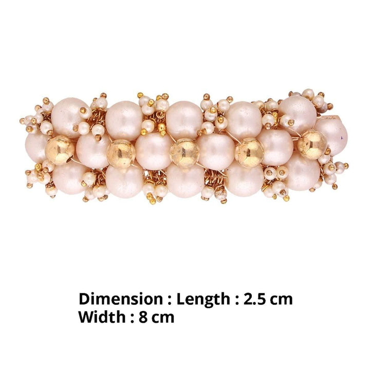 Gold-Toned White Pearls & Beads Clip/Barrette - Trendisia