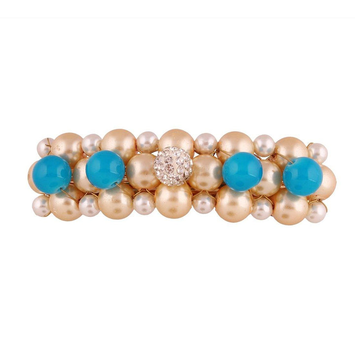 Gold-Toned White Pearls & Beads Clip/Barrette - Trendisia