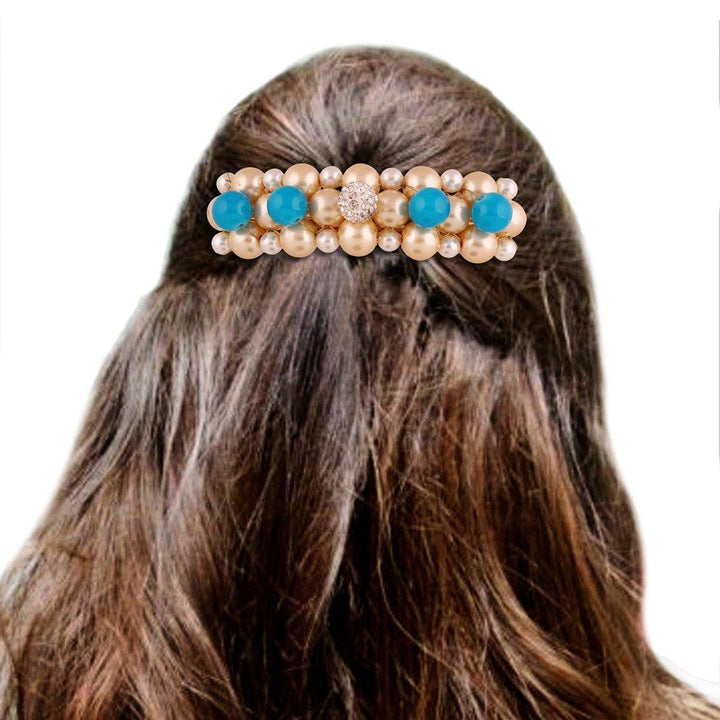 Gold-Toned White Pearls & Beads Clip/Barrette - Trendisia