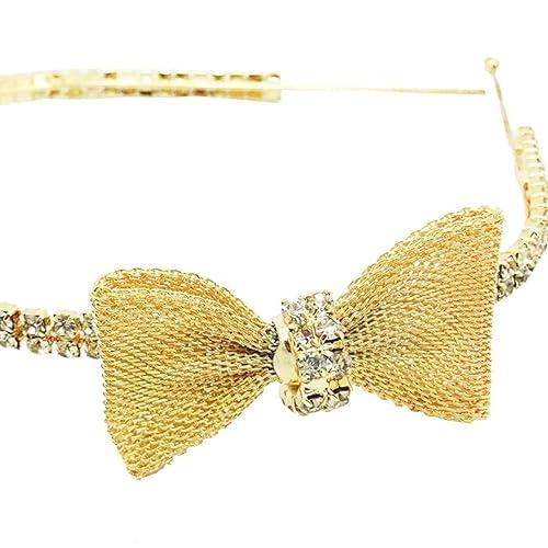 Gold-Toned White Rhinestone Bow Hairband - Trendisia