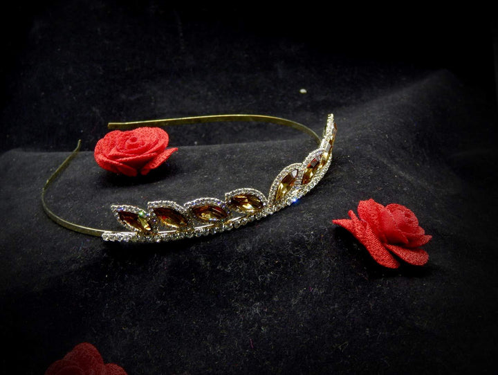 Gold-Toned White Rhinestone Hairband - Trendisia