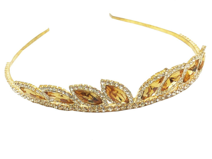 Gold-Toned White Rhinestone Hairband - Trendisia