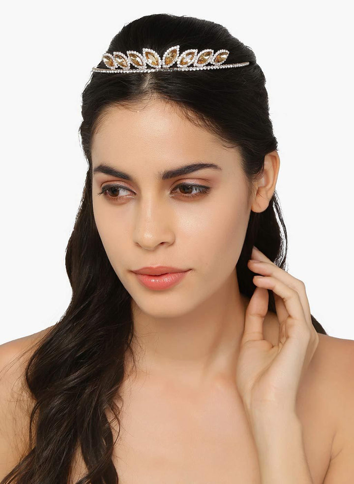 Gold-Toned White Rhinestone Hairband - Trendisia