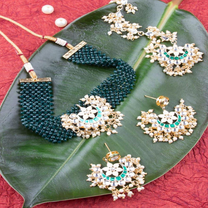 Green Beads Fusion Choker Set - Trendisia