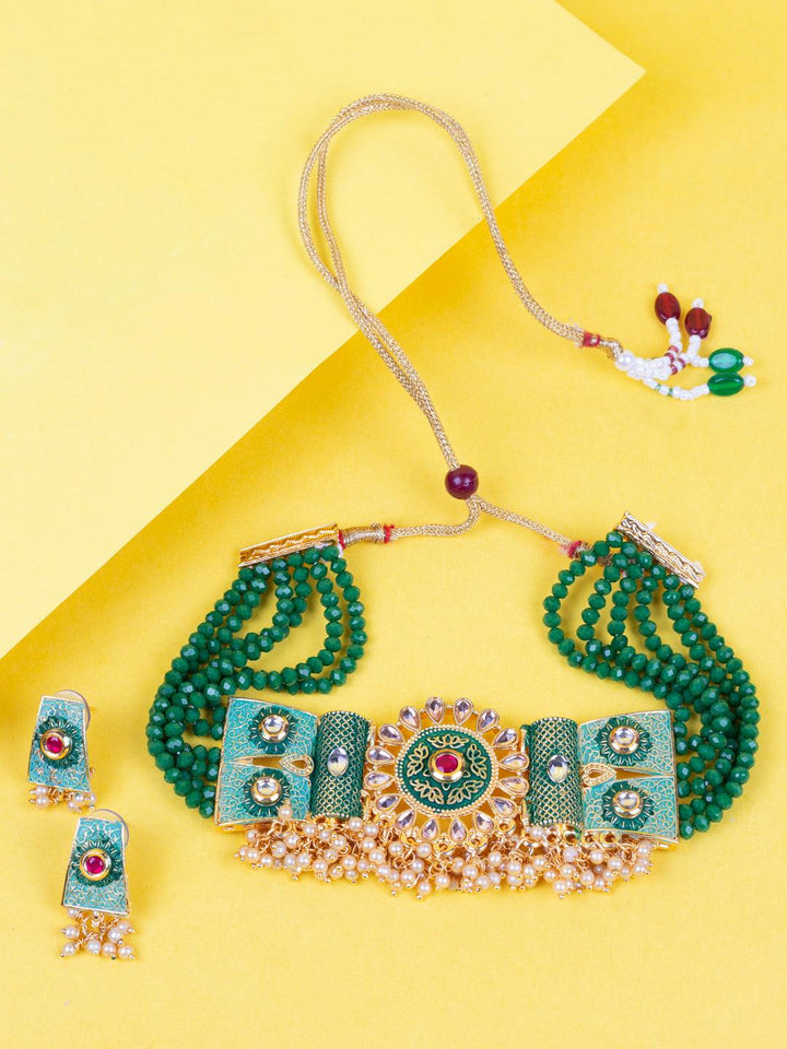 Green Enamel Choker Jewelry Set - Trendisia