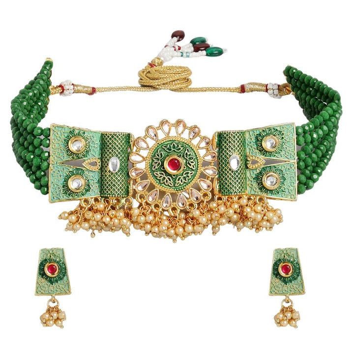 Green Enamel Choker Jewelry Set - Trendisia