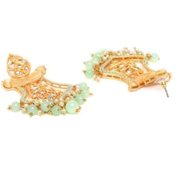 Green Gold-Plated Lightweight Enamelled Kundan Classic Drop Earrings - Trendisia