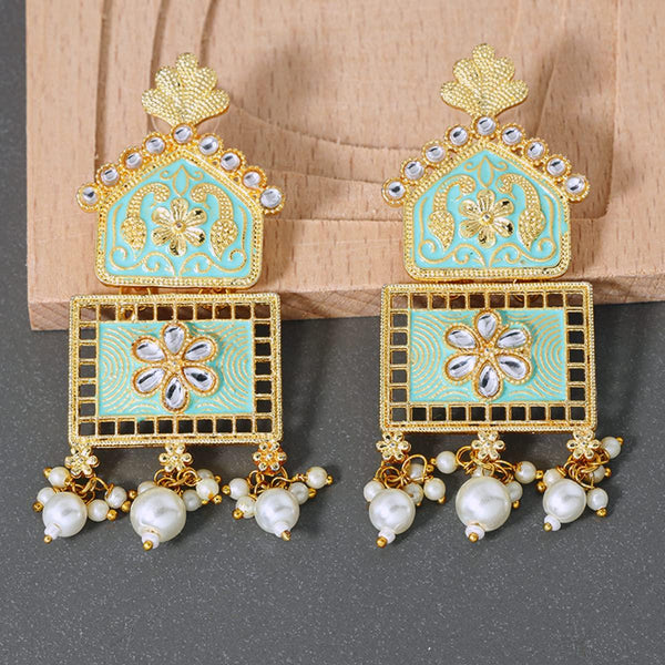 Green Gold-Toned Classic Drop Earrings - Trendisia