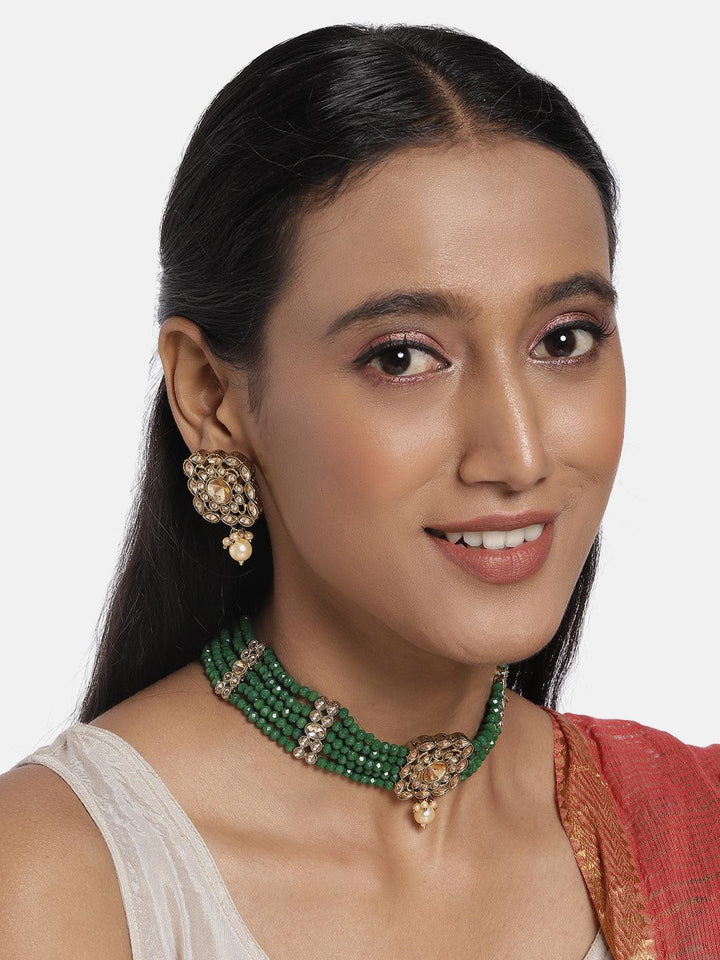 Green Kundan Handcrafted Jewelry Set - Trendisia