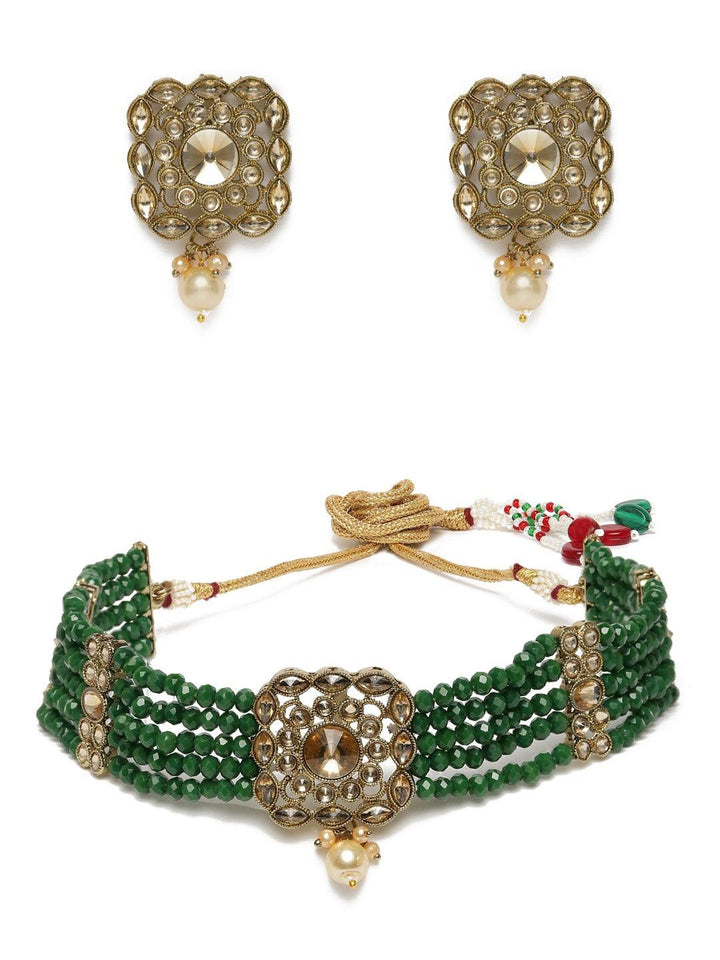Green Kundan Handcrafted Jewelry Set - Trendisia