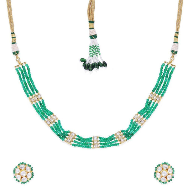 Green Kundan Studded Emrald Jadau Choker Set - Trendisia