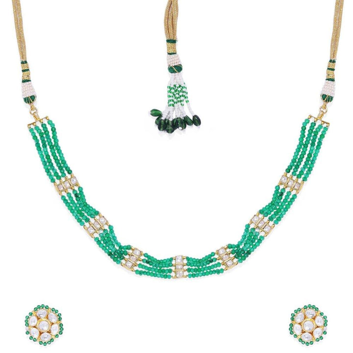 Green Kundan Studded Emrald Jadau Choker Set - Trendisia